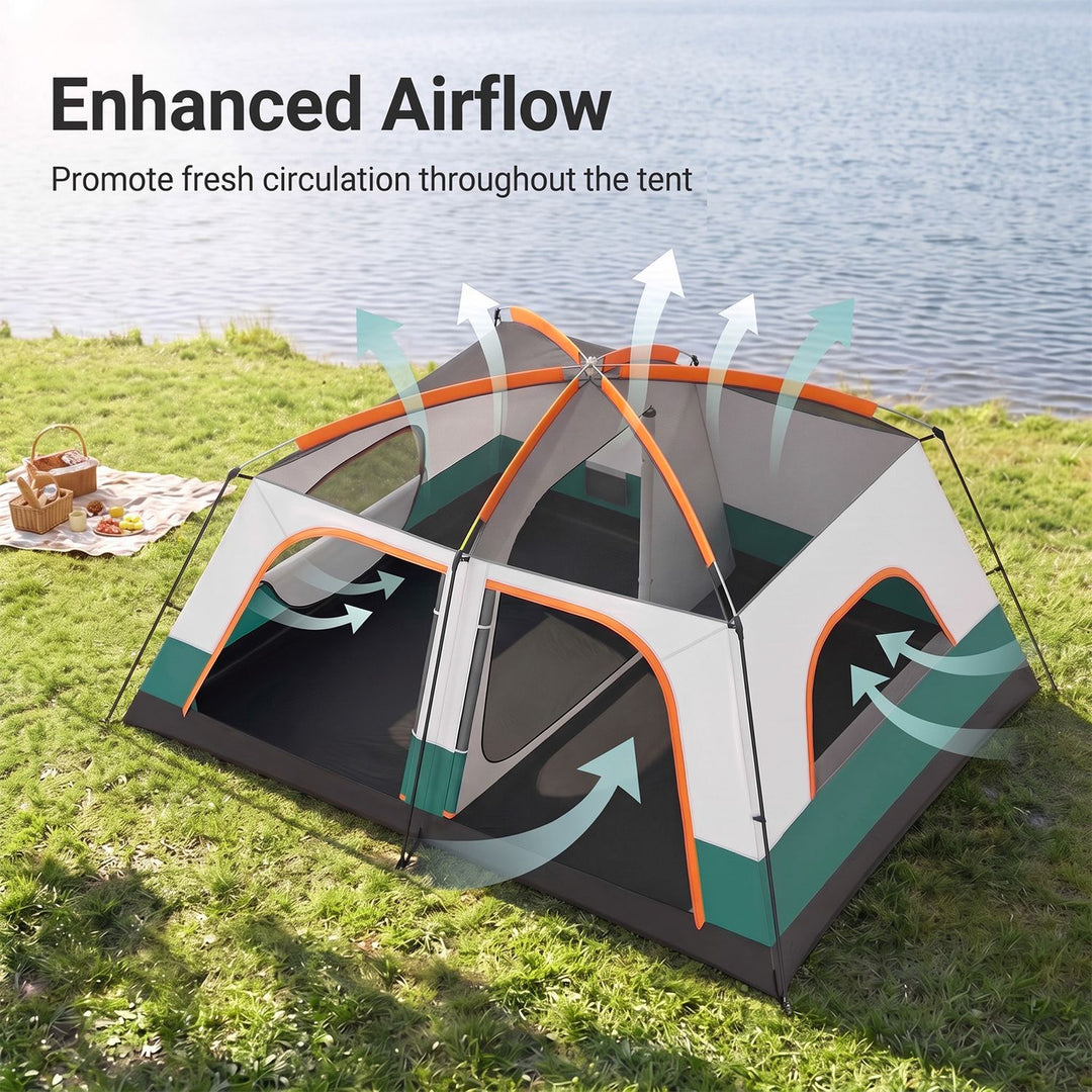 4-10 Person Camping Tent in Green Color with Porch and 2 Rooms for Backpacking