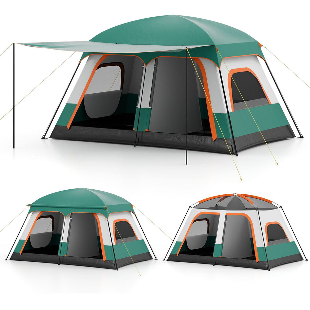 4-10 Person Camping Tent in Green Color with Porch and 2 Rooms for Backpacking