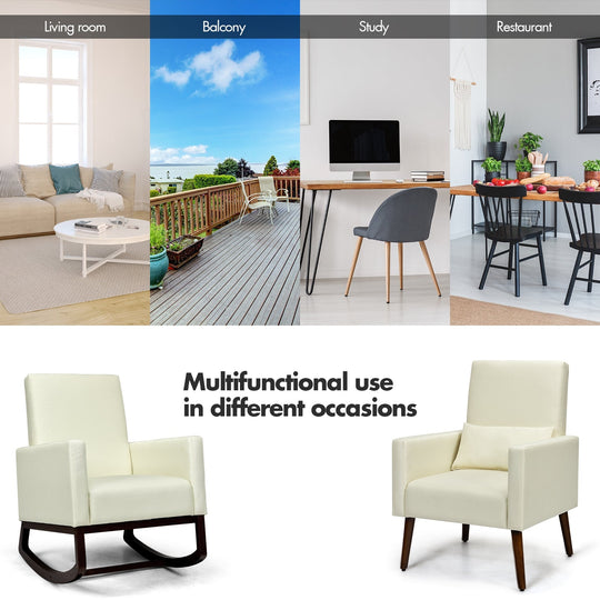 2-in-1 Fabric Upholstered Rocking Chair with Pillow
