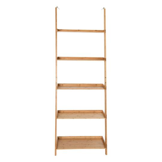 5-Tier Ladder Shelf Bamboo Bookshelf Wall-Leaning Storage Display Plant Stand-Natural
