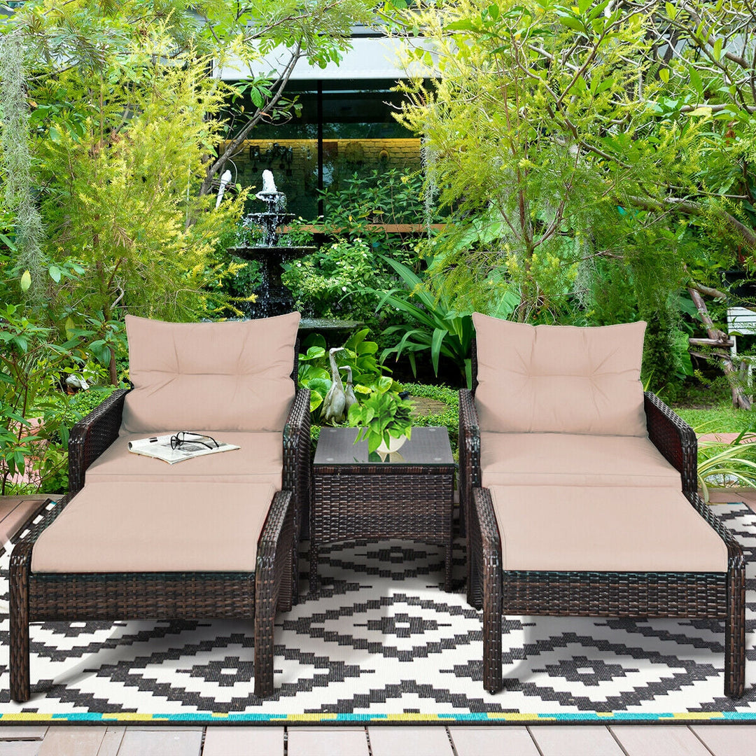 5-Piece Patio Rattan Sofa Set with Ottomans & Table