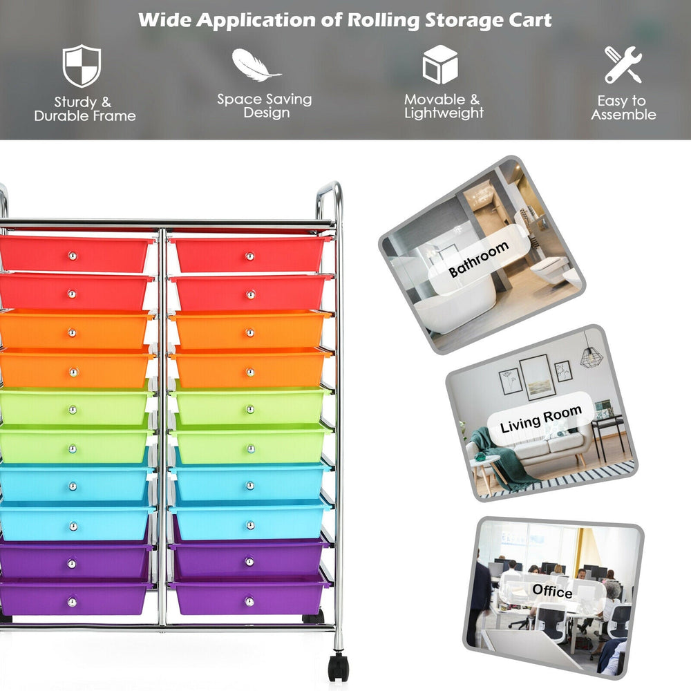 Multipurpose 20 Drawers Storage Rolling Cart Studio Organizer-Multicolor