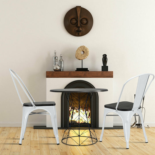 4 Pieces Tolix Style Metal Dining Side Chair Stackable Wood Seat