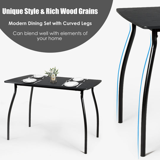 5 Pieces Dining Table Set with 4 Chairs and Backrests