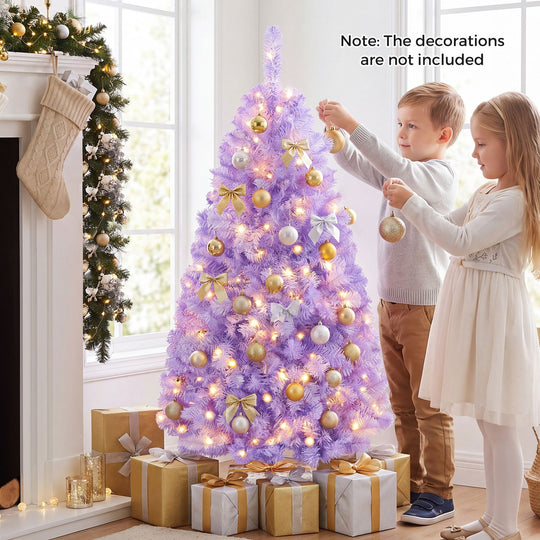 6 FT Light Purple Pre-Lit Peacock Blue Christmas Tree with 250 Warm White LED Lights