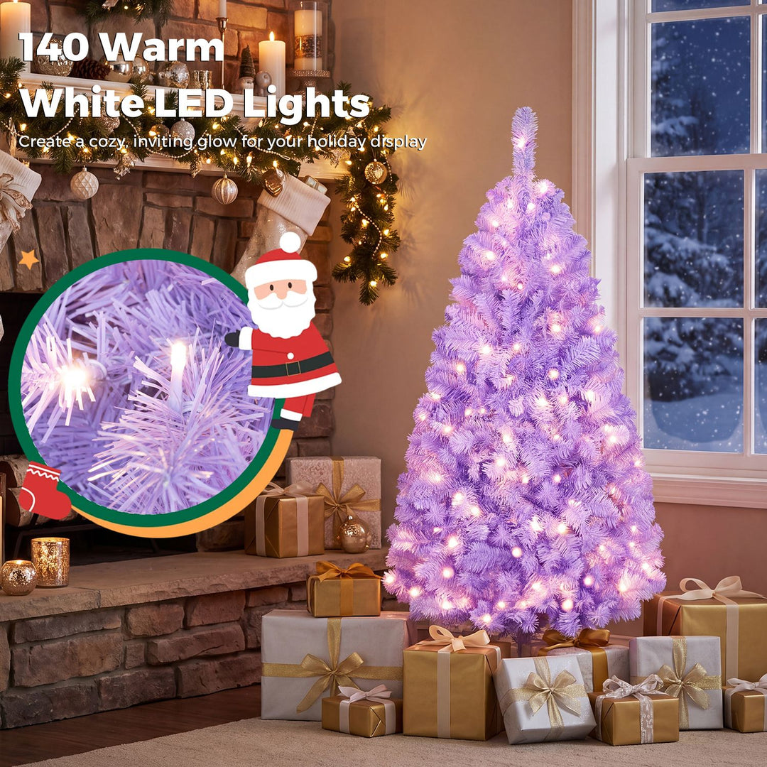 6 FT Light Purple Pre-Lit Peacock Blue Christmas Tree with 250 Warm White LED Lights