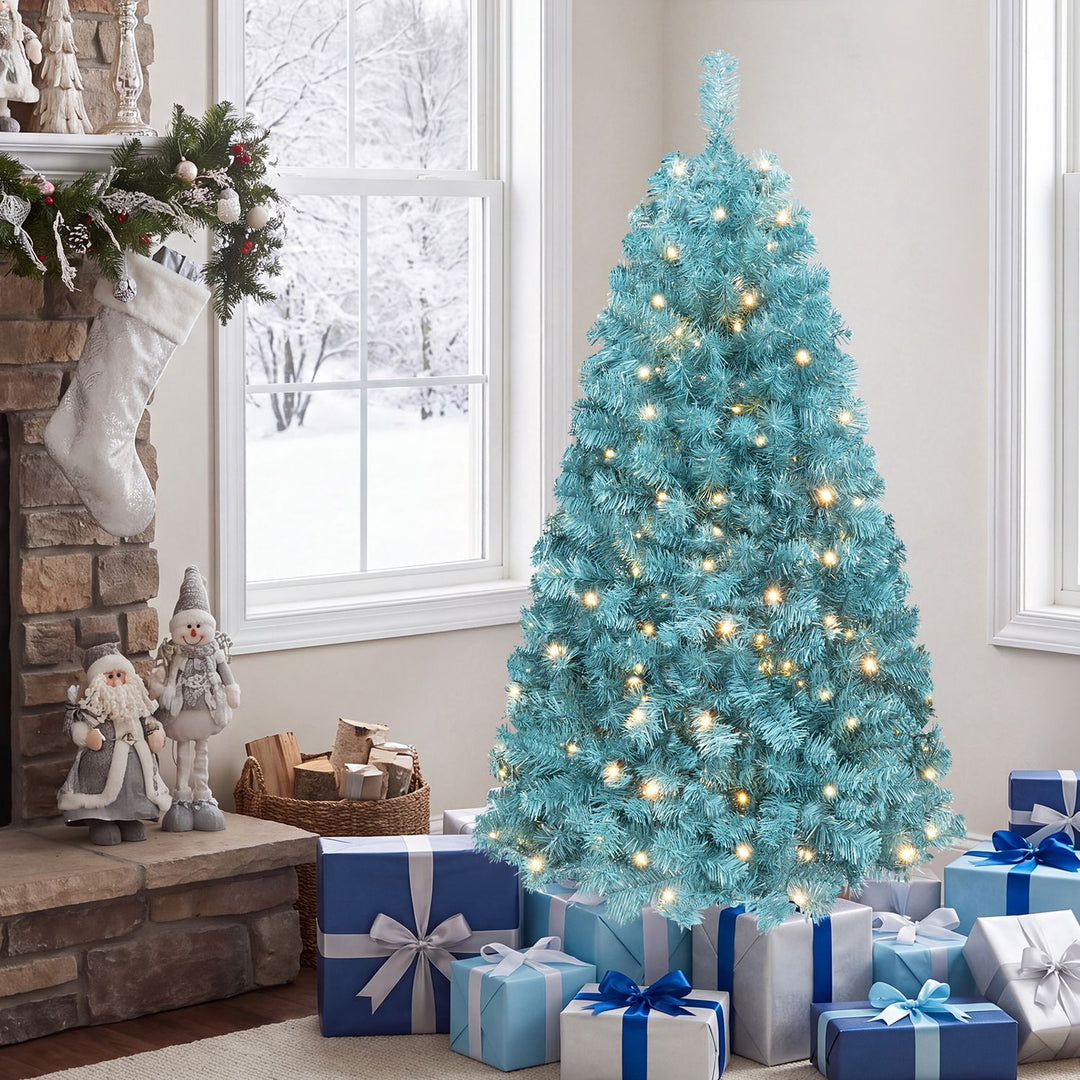 4.5 FT Pre-Lit Peacock Blue Christmas Tree with 500/250/140/750 Warm White LED Lights