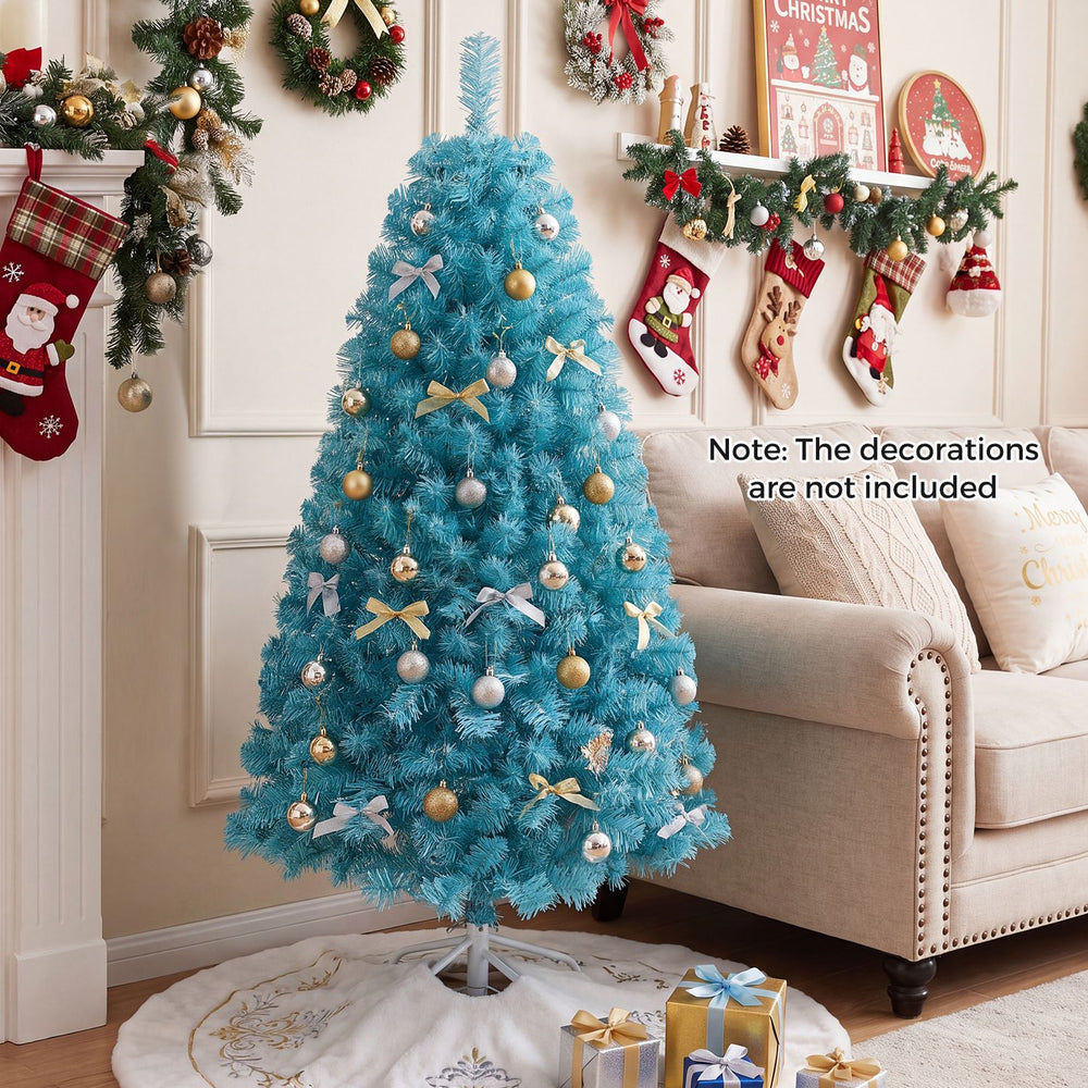 4.5 FT Pre-Lit Peacock Blue Christmas Tree with 500/250/140/750 Warm White LED Lights