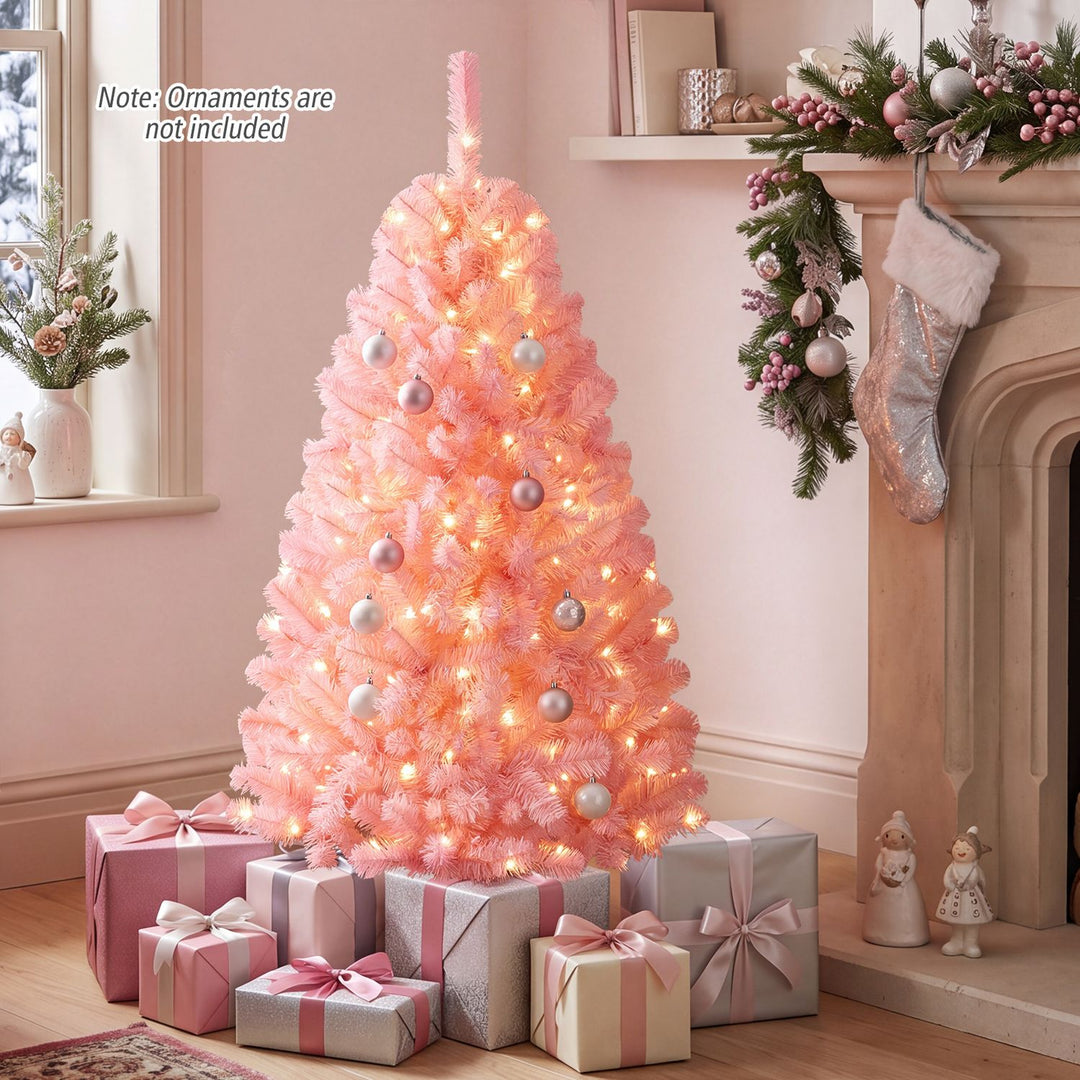 6 FT Pre-Lit Pink Christmas Tree with 500/250/140/750 Warm White LED Lights