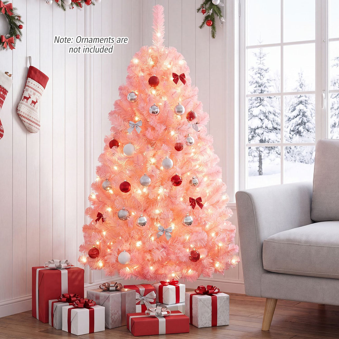 6 FT Pre-Lit Pink Christmas Tree with 500/250/140/750 Warm White LED Lights