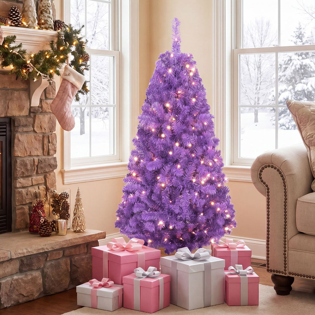 6 FT Pre-Lit Purple Christmas Tree with 500/250/140/750 Warm White LED Lights