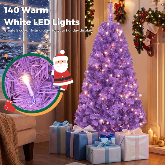 6 FT Pre-Lit Purple Christmas Tree with 500/250/140/750 Warm White LED Lights