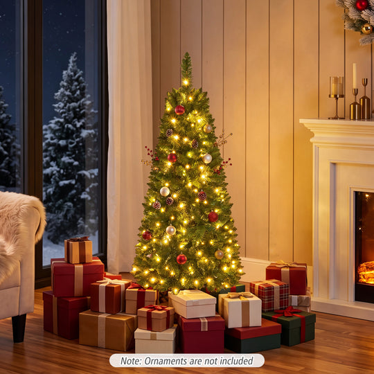 4.5 ft Pre-Lit Premium Hinged Artificial Fir Pencil Christmas Tree with LED Lights-Green