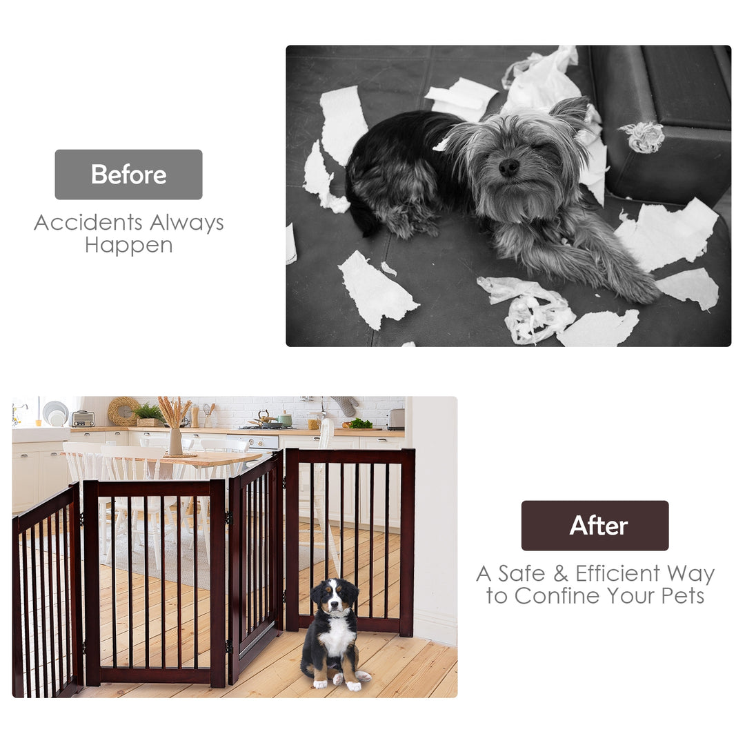 30 Inch Tall 4-Panel Freestanding Pet Gate Wooden Dog Fence-Brown