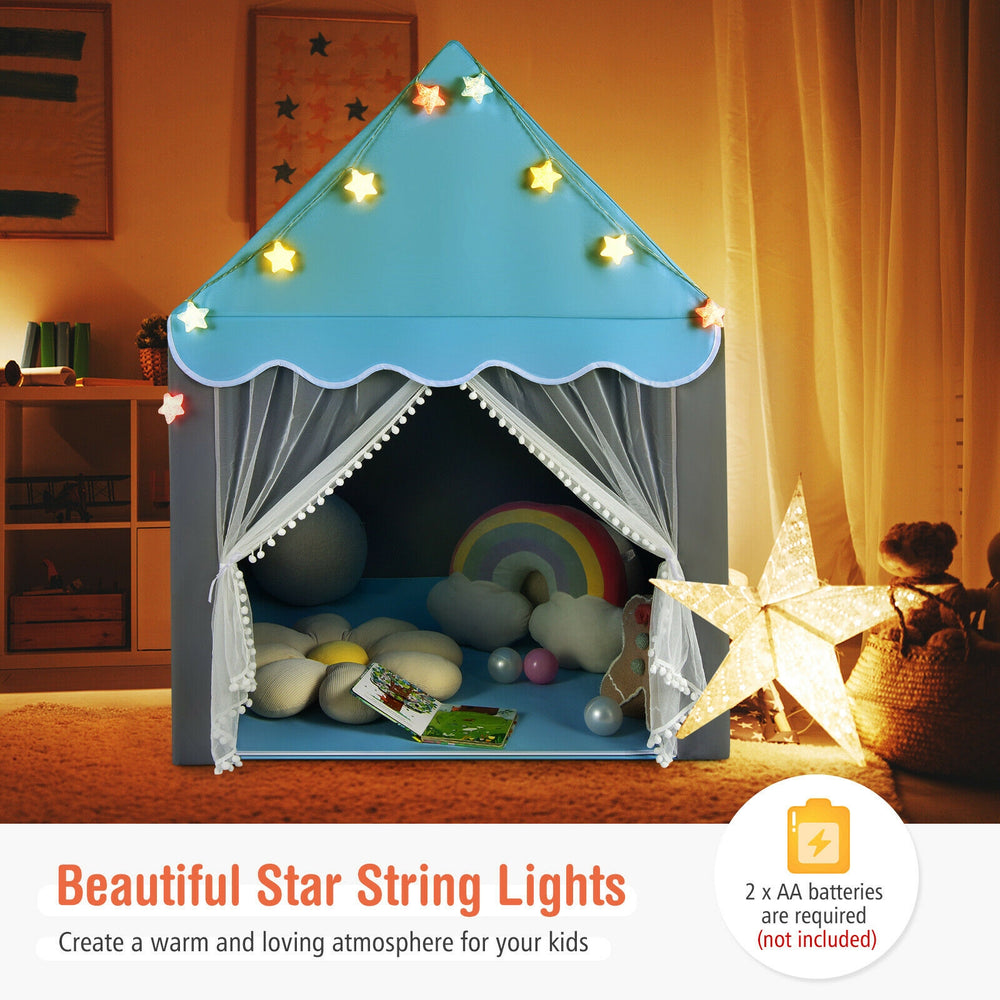 Kids Playhouse Tent with Colorful Star Lights and Mat-Blue