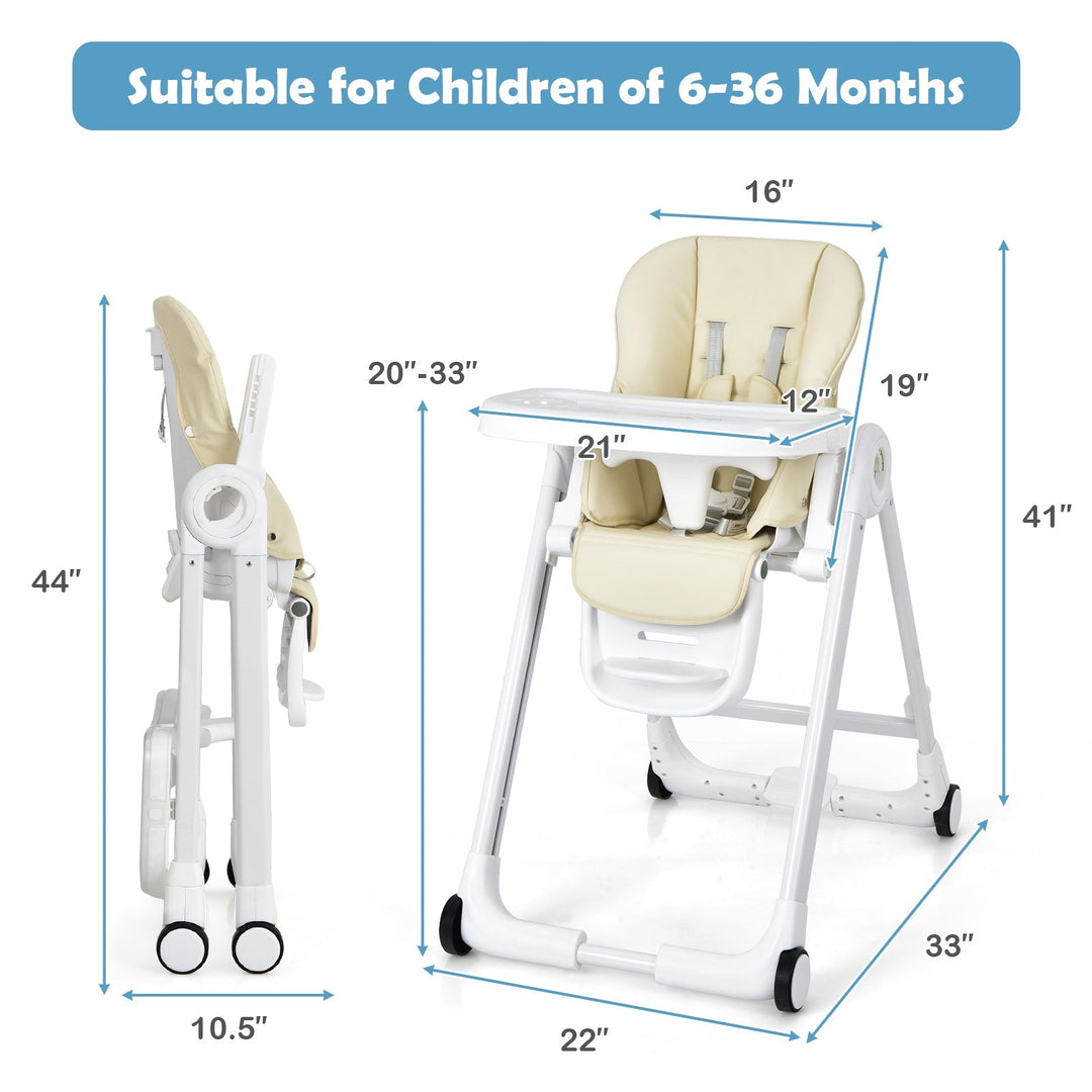 Baby Folding Convertible High Chair with Wheels and Adjustable Height