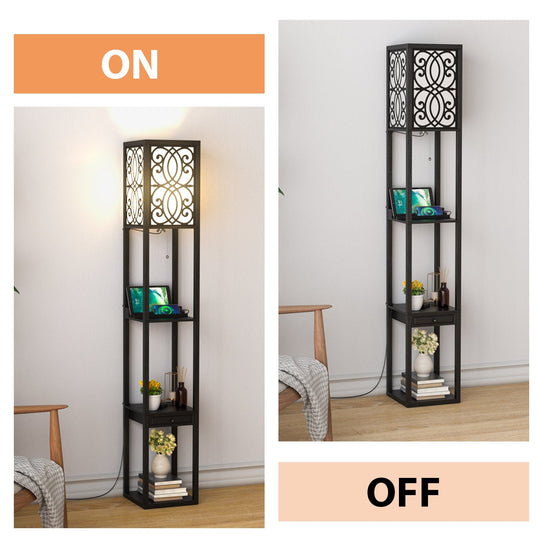 Modern Standing Shelf Lamp with 1 Power Outlet and 2 USB Ports