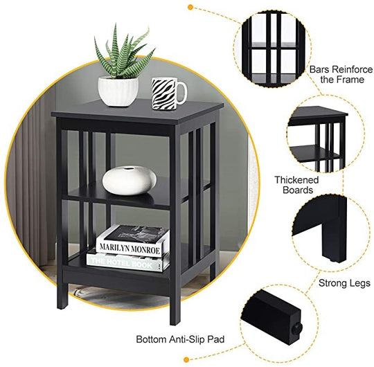 2 Pieces 3-Tier Nightstand with Reinforced Bars and Stable Structure