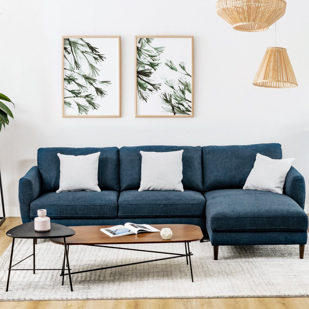 L-Shaped Fabric Sectional Sofa with Chaise Lounge and Solid Wood Legs