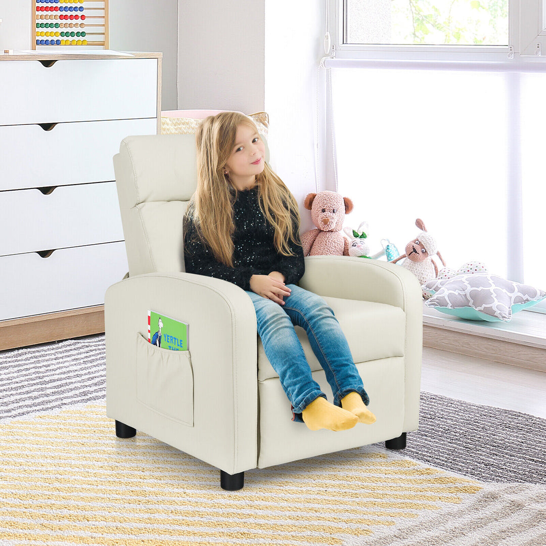 Ergonomic PU Leather Kids Recliner Lounge Sofa for 3-12 Age Group-White