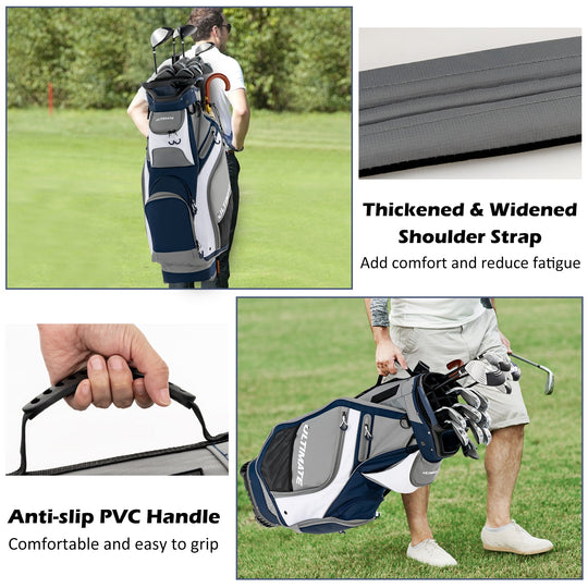 10.5 Inch Golf Stand Bag with 14 Way Dividers and 7 Zippered Pockets