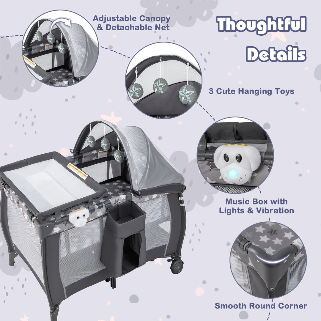 Portable Baby Nursery Center 4-in-1 Portable Travel Crib-Gray