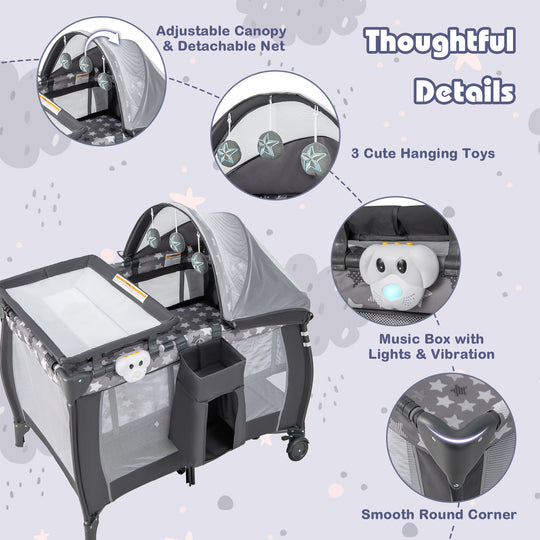 Portable Baby Nursery Center 4-in-1 Portable Travel Crib-Gray