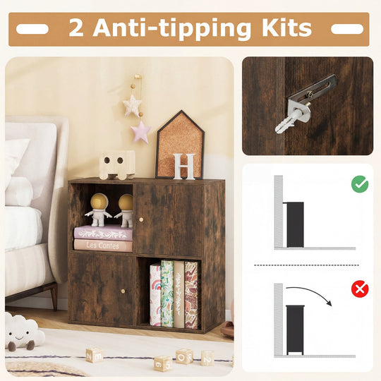 4-Cube Bookcase with 2 Cabinets and Anti-Tip Kit