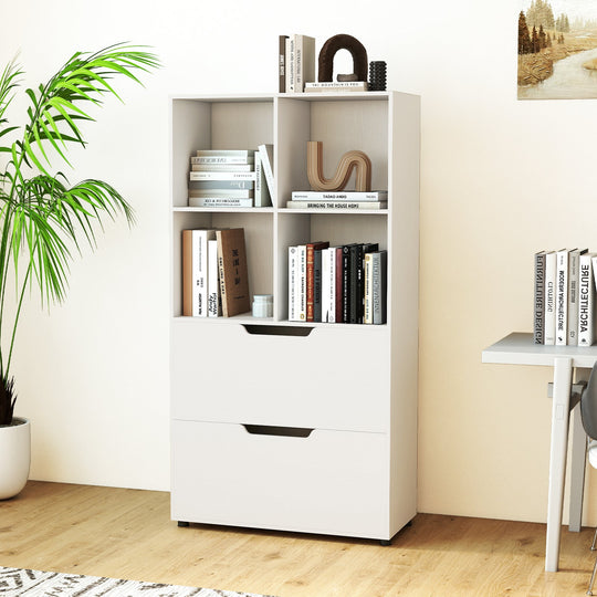 4-Cube Bookcase with 2 Drawers 51 inch 5-Tier Tall Freestanding Bookshelf