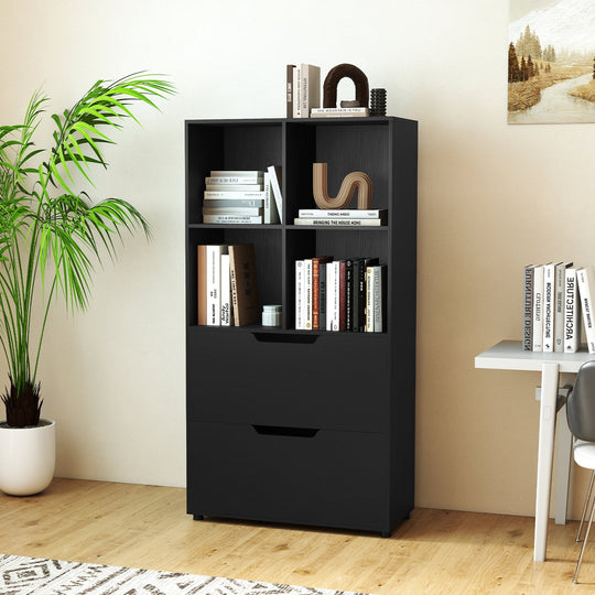 4-Cube Bookcase with 2 Drawers 51 inch 5-Tier Tall Freestanding Bookshelf