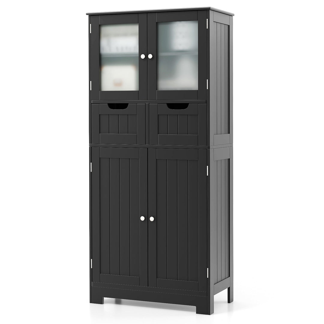 3 Tier Freee-Standing Bathroom Cabinet with 2 Drawers and Glass Doors