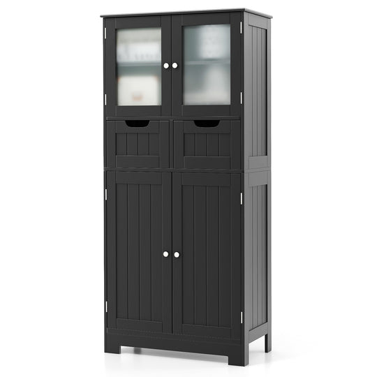 3 Tier Freee-Standing Bathroom Cabinet with 2 Drawers and Glass Doors