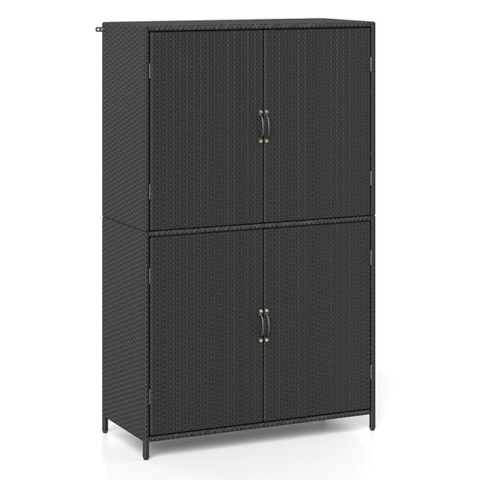 Rattan Vertical Storage Shed with Adjustable Shelves