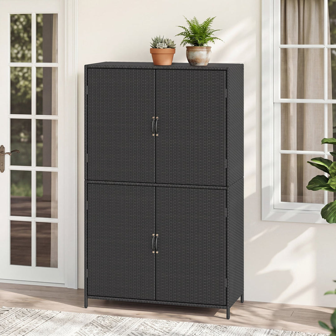 Rattan Vertical Storage Shed with Adjustable Shelves