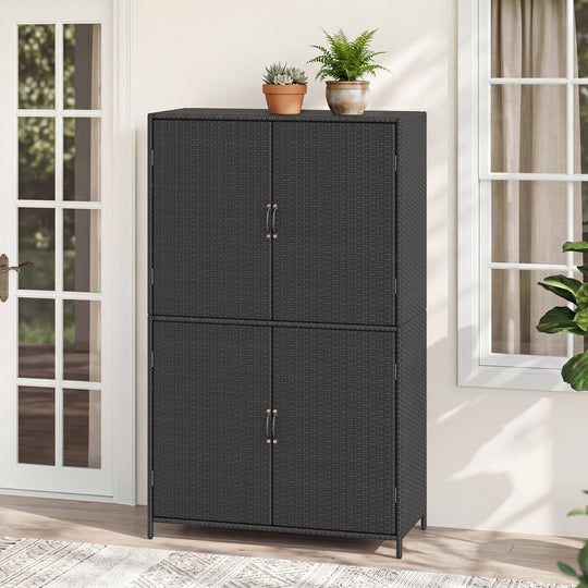 Rattan Vertical Storage Shed with Adjustable Shelves