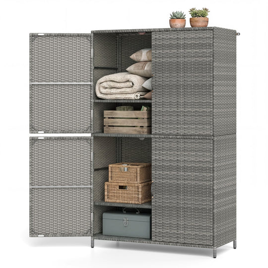 Rattan Vertical Storage Shed with Adjustable Shelves