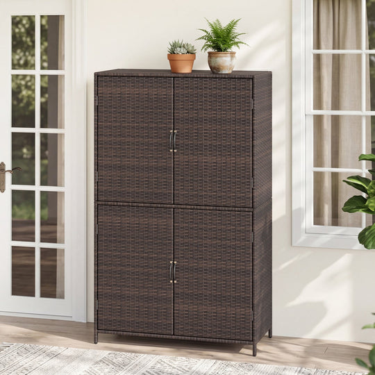 Rattan Vertical Storage Shed with Adjustable Shelves