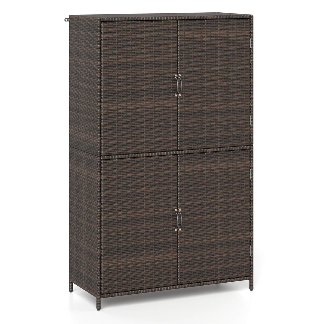Rattan Vertical Storage Shed with Adjustable Shelves