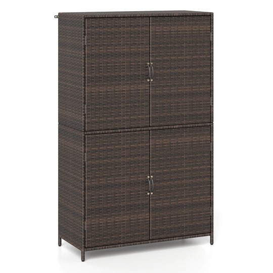 Rattan Vertical Storage Shed with Adjustable Shelves