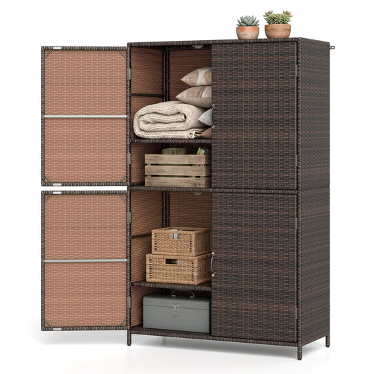 Rattan Vertical Storage Shed with Adjustable Shelves