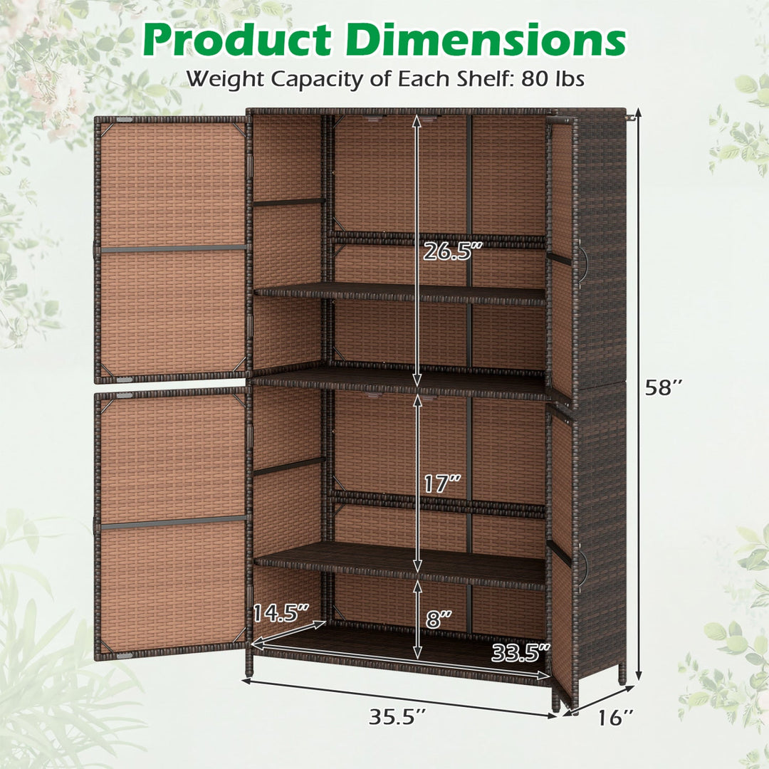 Rattan Vertical Storage Shed with Adjustable Shelves