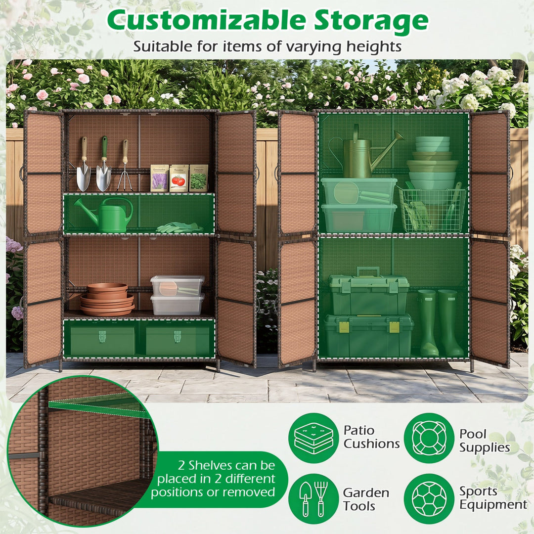 Rattan Vertical Storage Shed with Adjustable Shelves