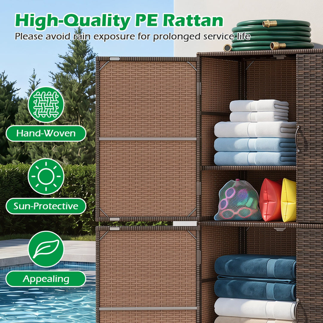 Rattan Vertical Storage Shed with Adjustable Shelves