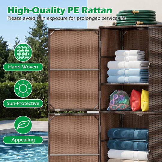 Rattan Vertical Storage Shed with Adjustable Shelves