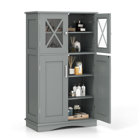4 Doors Freeestanding Bathroom Floor Cabinet with Adjustable Shelves