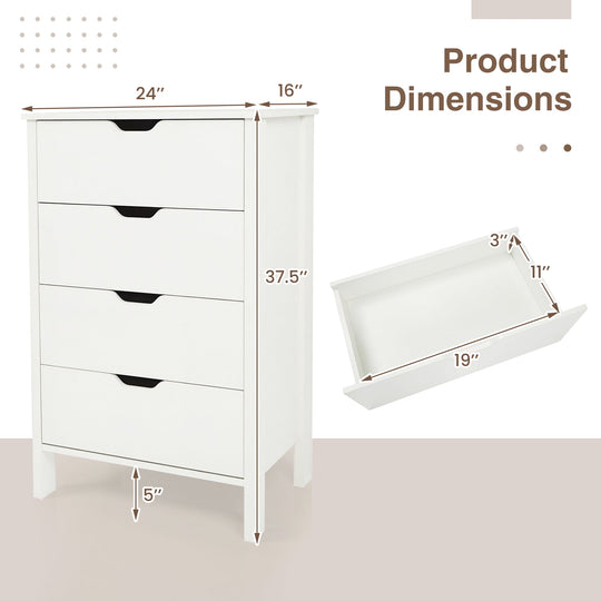 4-Drawer Dresser Wooden Nightstand with Anti-Tipping Kits-White
