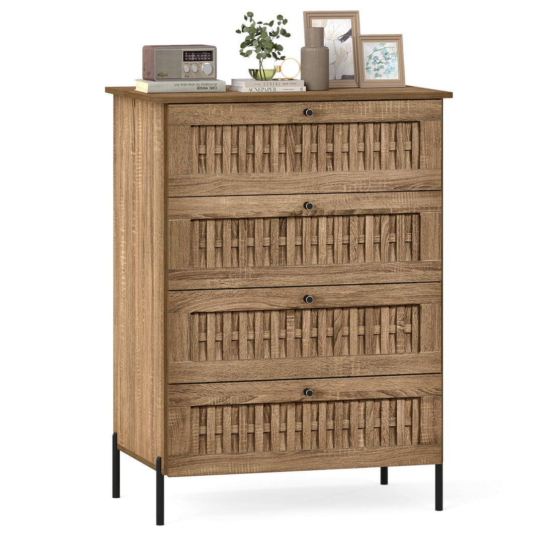 4-Drawer Dresser with Interlocking Mechanism and Metal Legs for Bedroom-Oak