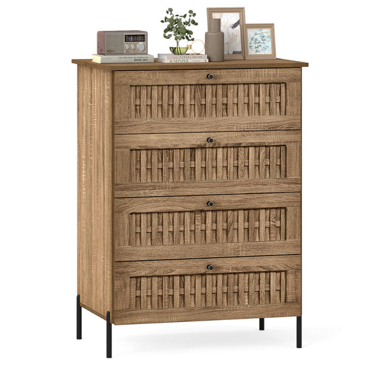 4-Drawer Dresser with Interlocking Mechanism and Metal Legs for Bedroom-Oak