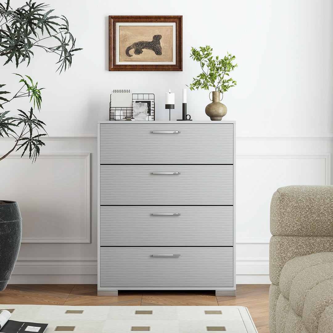 4 Drawer Storage Cabinet with Metal Legs Handles with Anti-Toppling Devices