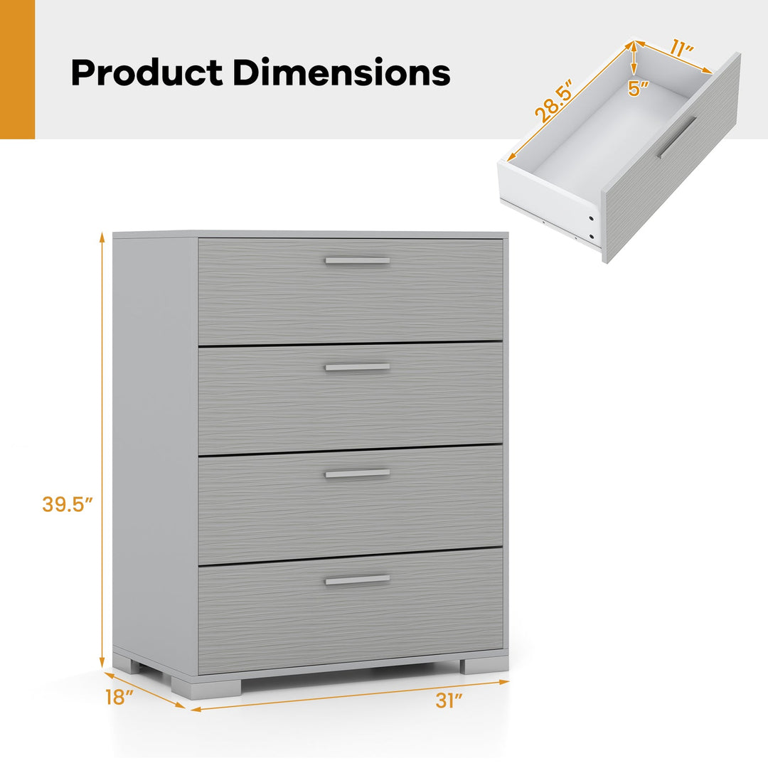 4 Drawer Storage Cabinet with Metal Legs Handles with Anti-Toppling Devices